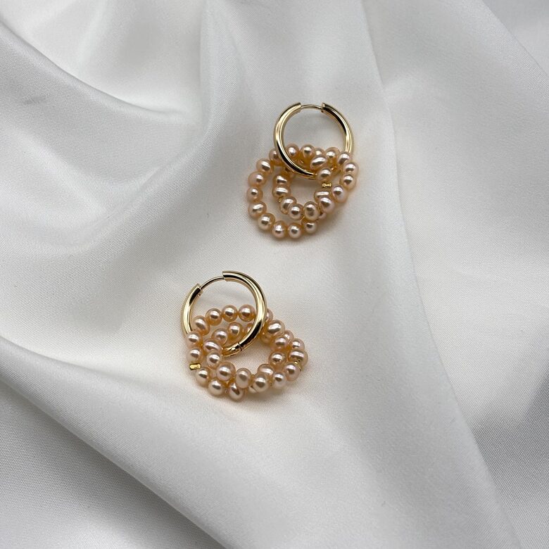 Pearl Hoop Earrings - Peach