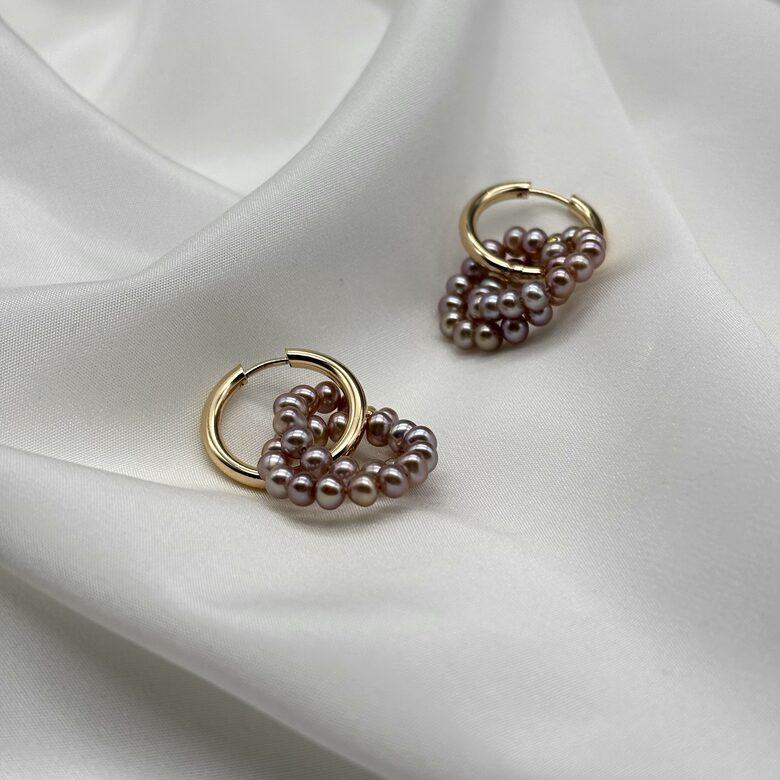 Pearl Hoop Earrings - Plum