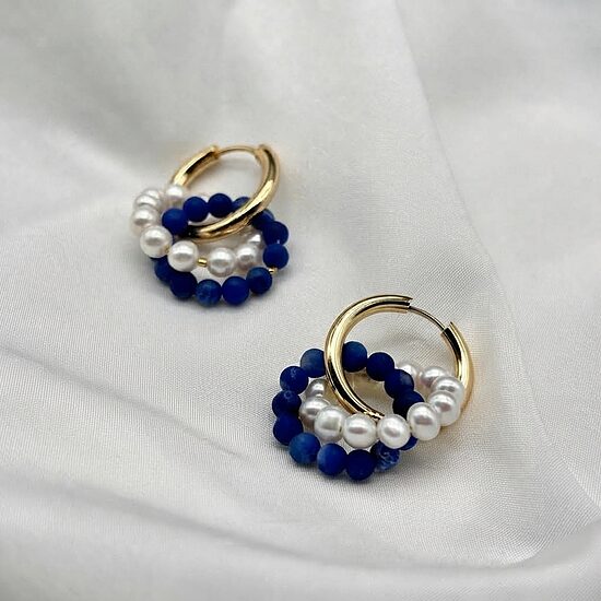 Pearl Hoop Earrings - Sodalite