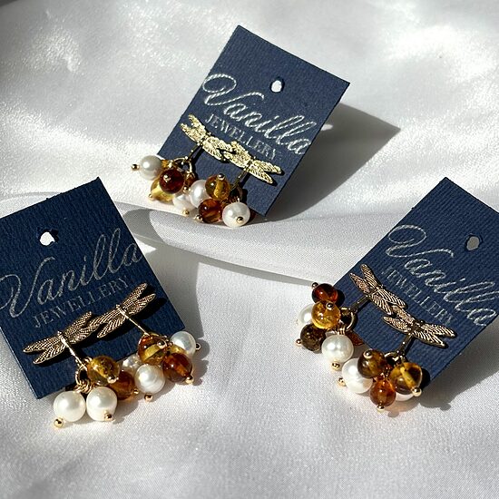 Dragonfly Earrings – Baltic Amber