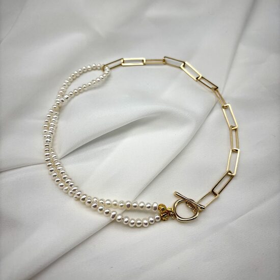 Pērļu Kaklarota - Smalkas Pērles & Ķēdīte