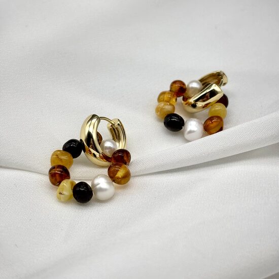 Pērļu Riņķīšu Auskari - Dzintara Gredzens