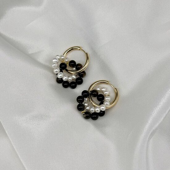 Pērļu Riņķīšu Auskari - Melnais Turmalīns