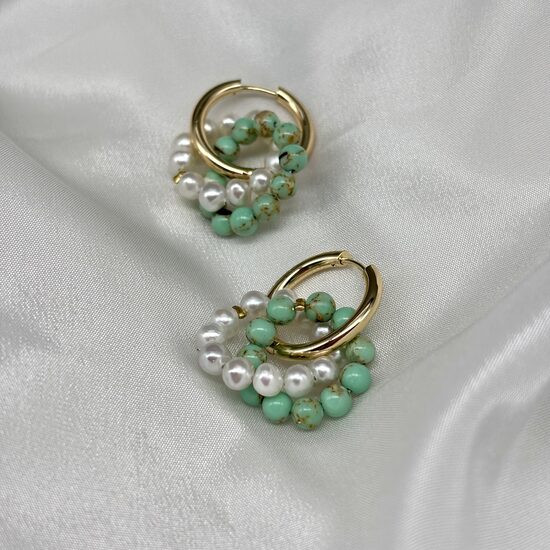 Pērļu Riņķīšu Auskari - Tirkīzs