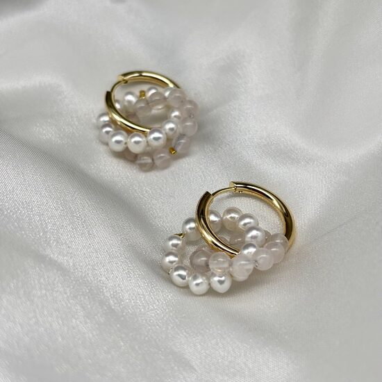  Pērļu Riņķīšu Auskari - Rozā Kvarcs