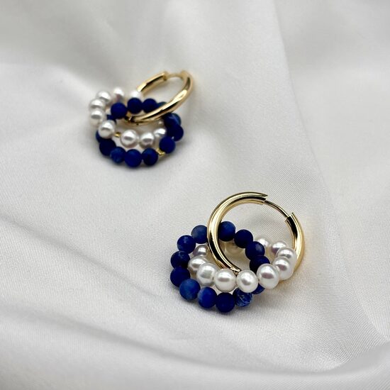Pearl Hoop Earrings - Sodalite